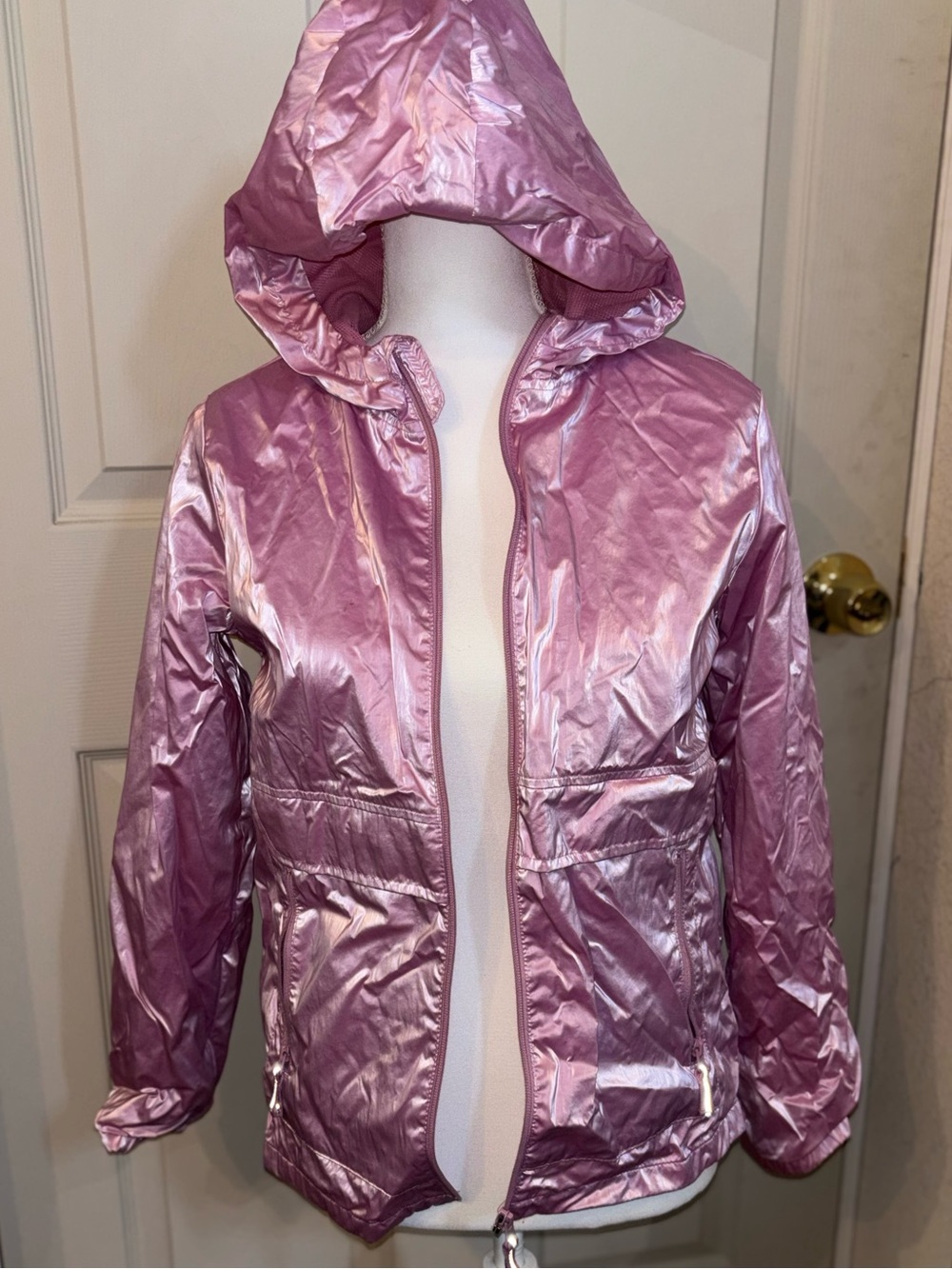 Cat & Jack Shiny Metallic Pink Hooded Raincoat
